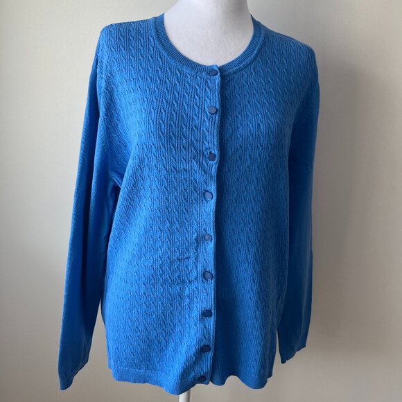 🪻TRADITION Sz L Bright Blue Cardigan Sweater Button Down*80% Cotton - Picture 1 of 9